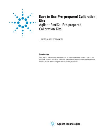 Agilent EasiCal PS-1 Pre-prepared Calibration Kits Technical Overview - cover page