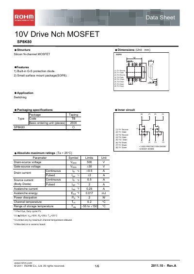 ROHM SP8K80 Datasheet - cover page