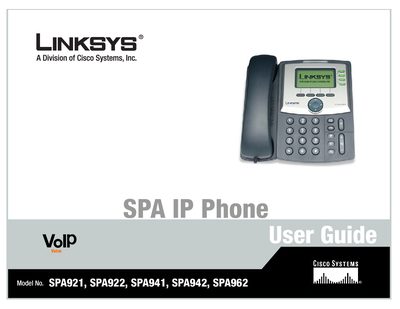 Linksys SPA921/SPA922/SPA941/SPA942/SPA962 Telephone User Manual - cover page
