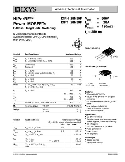 IXYS IXFH 28N50F / IXFT 28N50F Datasheet - cover page