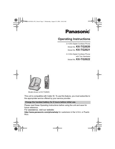 Panasonic KX-TG2620/KX-TG2621/KX-TG2622 Operating Instructions