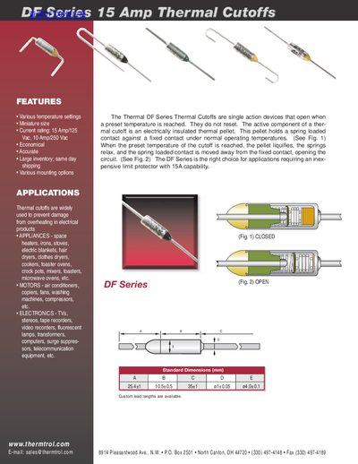 DF Series 15 Amp Thermal Cutoffs - cover page