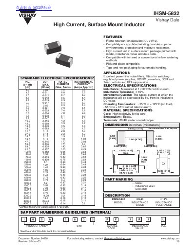Vishay IHSM-5832 Inductor Datasheet - cover page