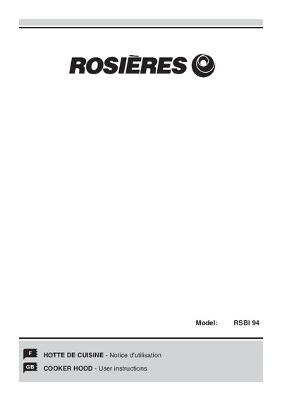 Rosières RSBI 94 Kitchen Hood User Manual - cover page
