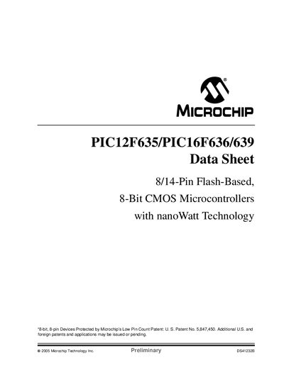 Microchip PIC12F635, PIC16F636, PIC16F639 Datasheet - cover page