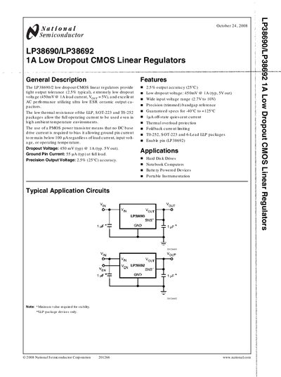 National Semiconductor LP38690/LP38692 Datasheet - cover page