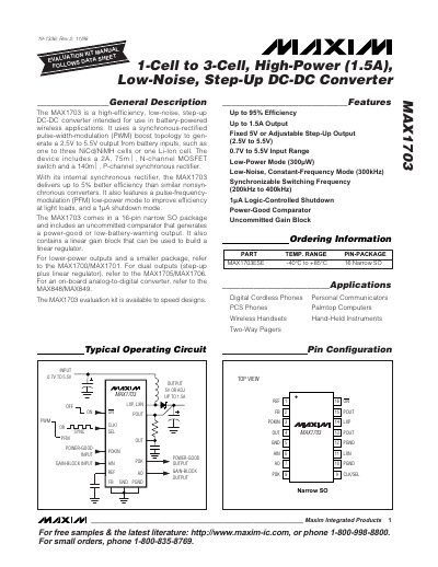 Maxim MAX1703 Evaluation Kit Manual and Datasheet - cover page