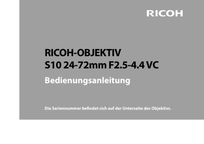 Ricoh S10 24-72mm F2.5-4.4 VC Lens User Manual - cover page