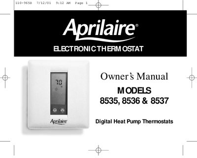 Aprilaire Models 8535/8536/8537 Digital Heat Pump Thermostat Owner's Manual - cover page