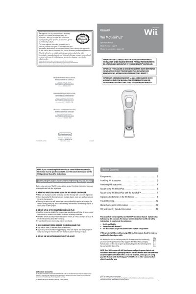 Nintendo Wii MotionPlus Operations Manual - cover page