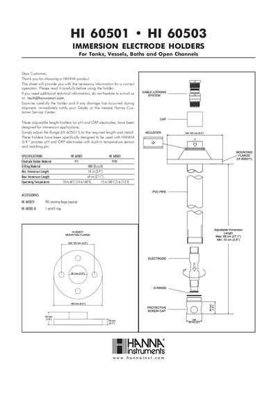 Hanna Instruments HI 60501/60503 Immersion Electrode Holders Instruction Manual
