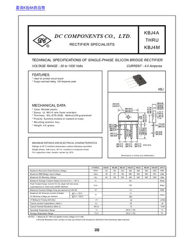 DC Components KBJ4A–KBJ4M Datasheet - cover page