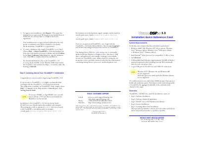 Analog Devices W5.0 VisualDSP++ Installation Quick Reference Card