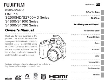 Fujifilm FinePix S2500HD/S2700HD, S1800/S1900, S1600/S1700 Series Digital Camera User Manual - cover page