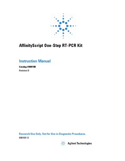 Agilent AffinityScript One-Step RT-PCR Kit Instruction Manual - cover page