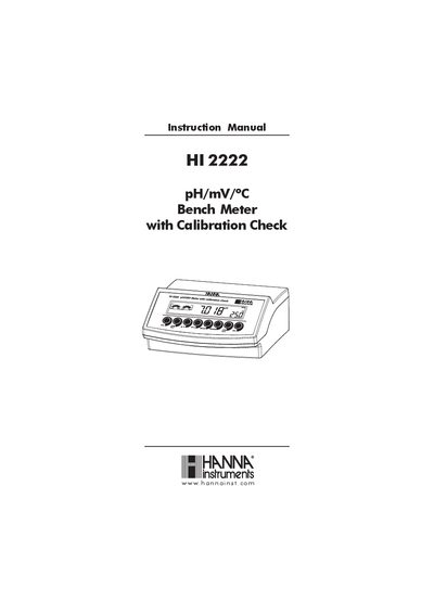 Hanna Instruments HI 2222 Bench Meter Instruction Manual - cover page