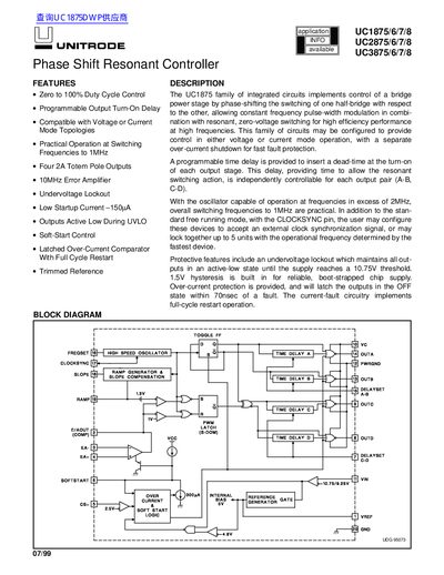 UNITRODE UC1875/6/7/8 UC2875/6/7/8 UC3875/6/7/8 DATA SHEET(1) - cover page