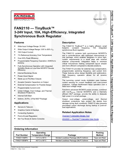 Fairchild Semiconductor FAN2110 TinyBuck Datasheet - cover page