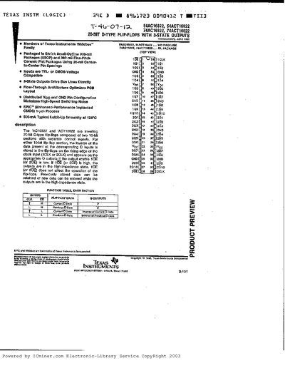 Texas Instruments 54AC16822/54ACT16822/74AC16822/74ACT16822 Datasheet