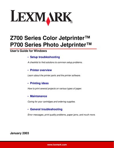 Lexmark Z700 Series Color Jetprinter & P700 Series Photo Jetprinter User Manual - cover page