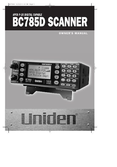 Uniden BC785D Scanner User Manual - cover page
