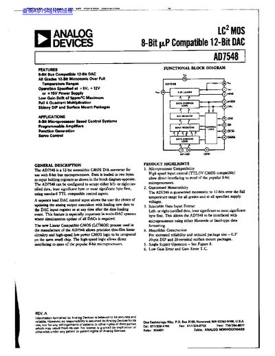 Analog Devices AD7548 Datasheet - cover page