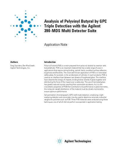 Agilent Analysis of Polyvinyl Butyral by GPC Triple Detection with the 390-LC Multi Detector Suite (MDS) - cover page