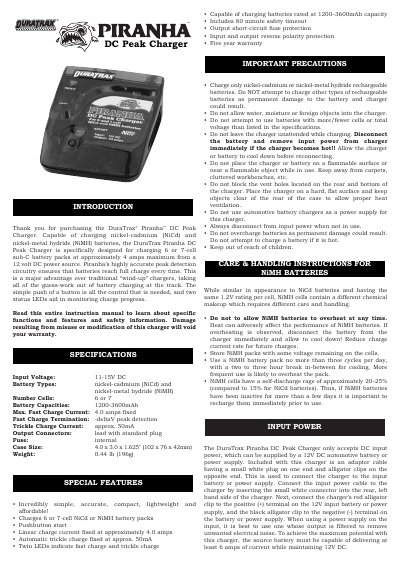 DuraTrax Piranha DC Peak Charger User Manual - cover page