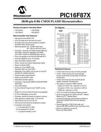 Microchip PIC16F87X Datasheet - cover page