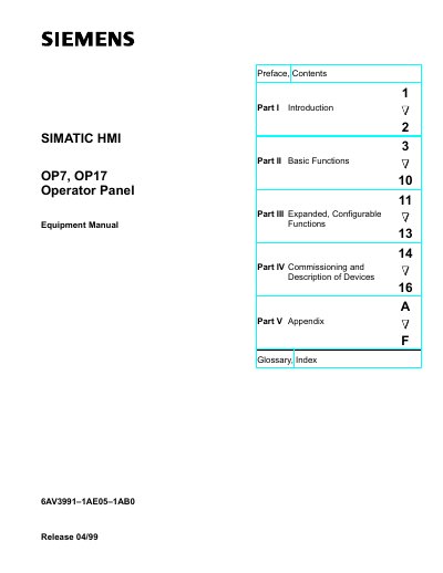 Siemens OP7 OP17 Operator Panel Equipment Manual