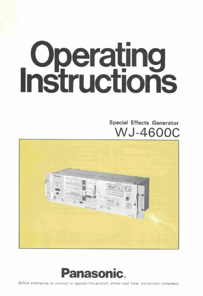 Panasonic WJ-4600C Special Effects Generator Operating Instructions - cover page