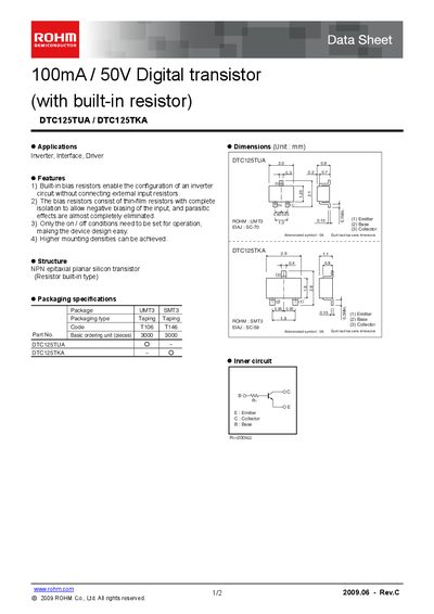 ROHM DTC125TUA Digital Transistor Data Sheet - cover page