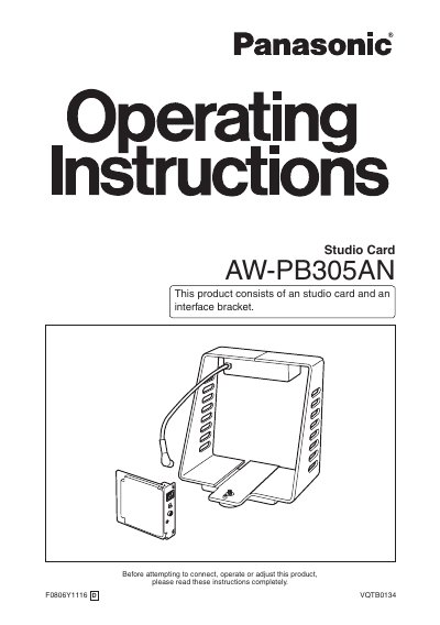 Panasonic AW-PB305AN Studio Card Operating Instructions