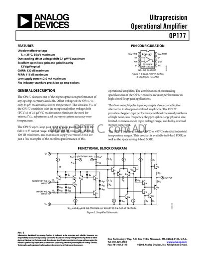 Analog Devices OP177 Datasheet - cover page