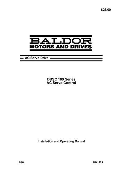 Baldor DBSC 100 Series AC Servo Control Installation Manual - cover page