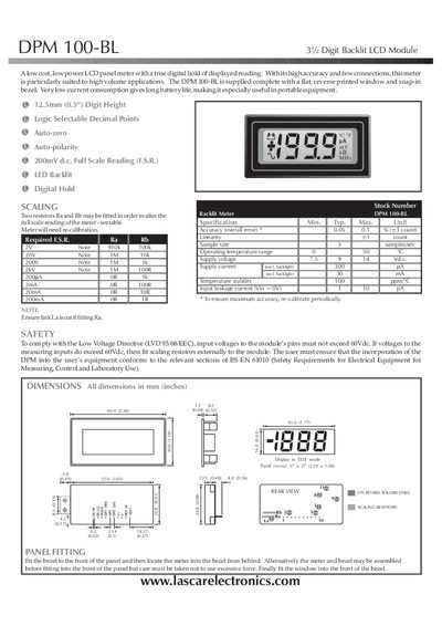 Lascar DPM 100-BL 3½ Digit Backlit LCD Module Handbook - cover page