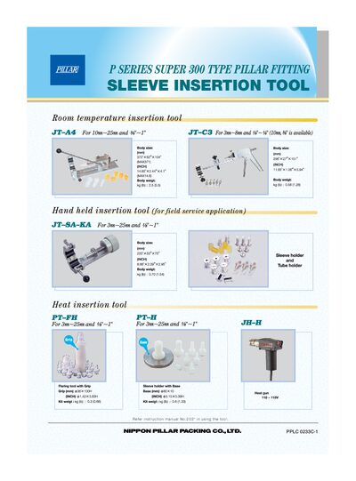 Nippon Pillar PPLC 0233C-1 P Series Super 300 Sleeve Insertion Tool Product Leaflet - cover page