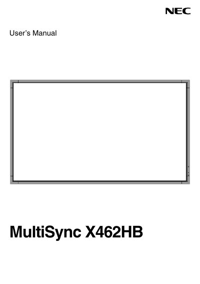 NEC MultiSync X462HB User's Manual - cover page