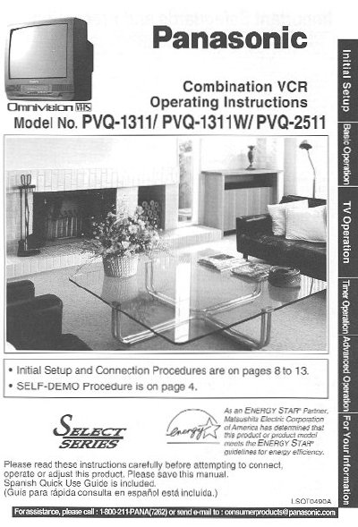 Panasonic PVQ-1311 Series VCR Operating Instructions - cover page