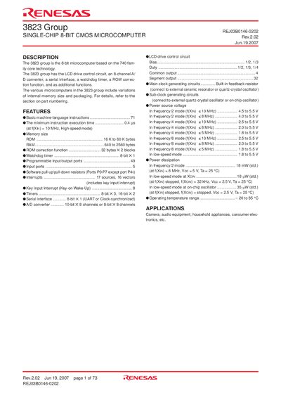 RENESAS M3823 Group Single-Chip Microcomputer Datasheet - cover page