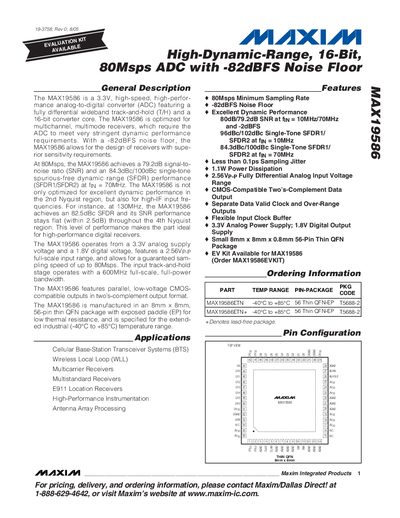 Maxim MAX19586 16-Bit 80Msps ADC Datasheet - cover page