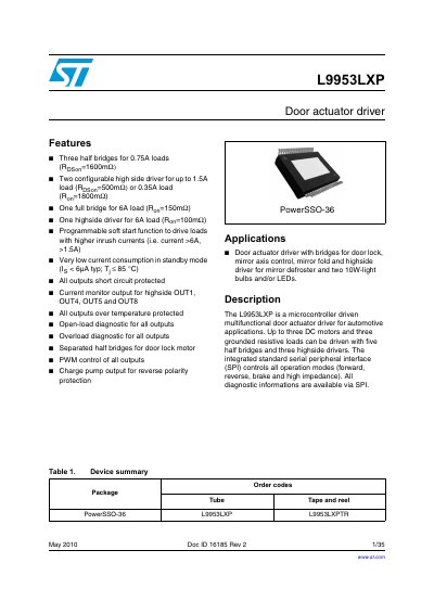 STMicroelectronics L9953LXP Door Actuator Driver Datasheet