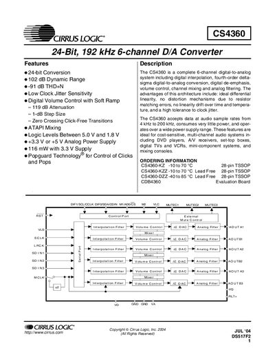 Cirrus Logic CS4360 Data Sheet - cover page