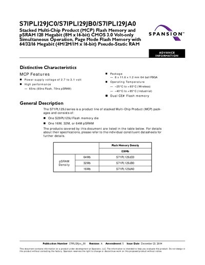 SPANSION S71PL129JC0/S71PL129JB0/S71PL129JA0 handbook - cover page
