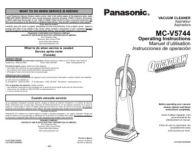 Panasonic MC-V5744 Vacuum Cleaner Operating Instructions - cover page