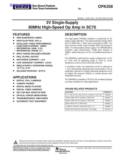 Texas Instruments OPA358 Op Amp Datasheet - cover page