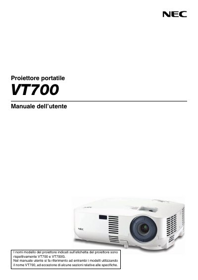 NEC VT700 Portable Projector User Manual - cover page