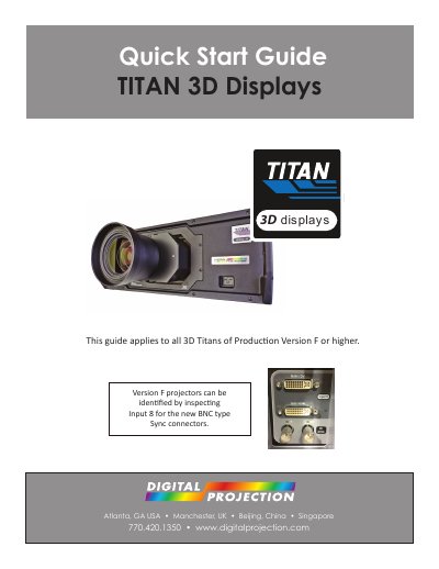 Digital Projection TITAN 3D Displays Quick Start Guide - cover page