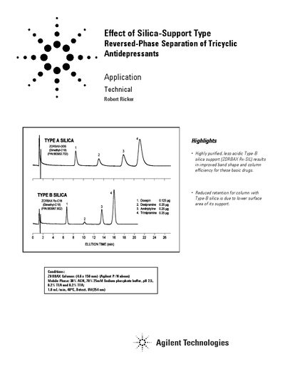 Agilent Effect of Silica-Support Type Reversed-Phase Separation of Tricyclic Antidepressants Application Note - cover page