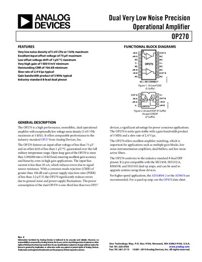 Analog Devices OP270 Dual Operational Amplifier Datasheet - cover page